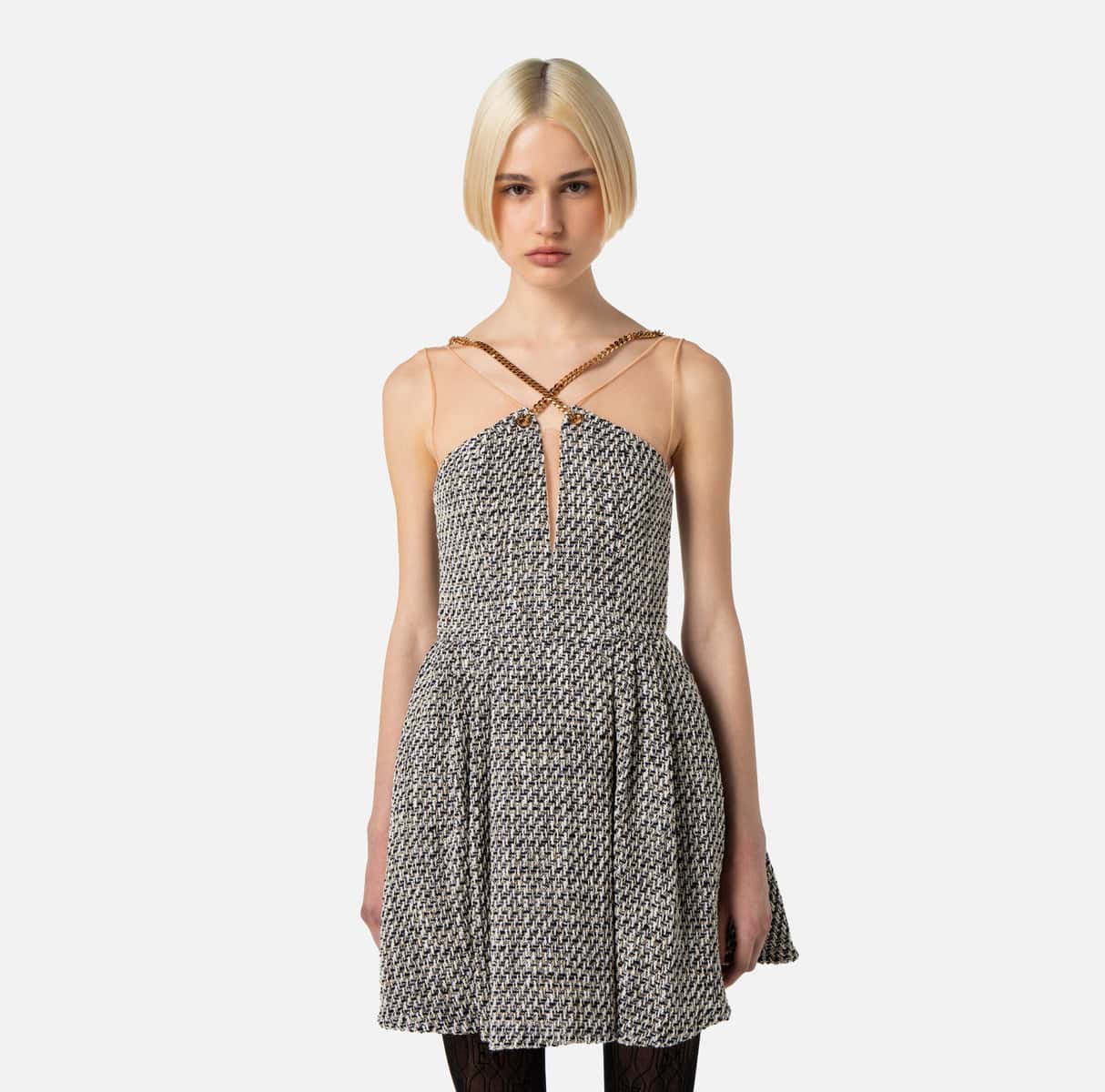 Lurex tweed mini-dress with chain - Image 3